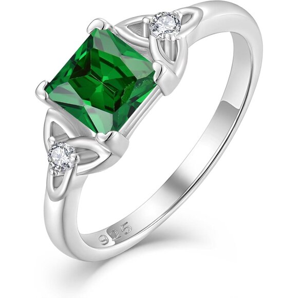 Celtic Knot Rings 925 Sterling Silver 6mm Princess Cut Birthstone Engagement Rin